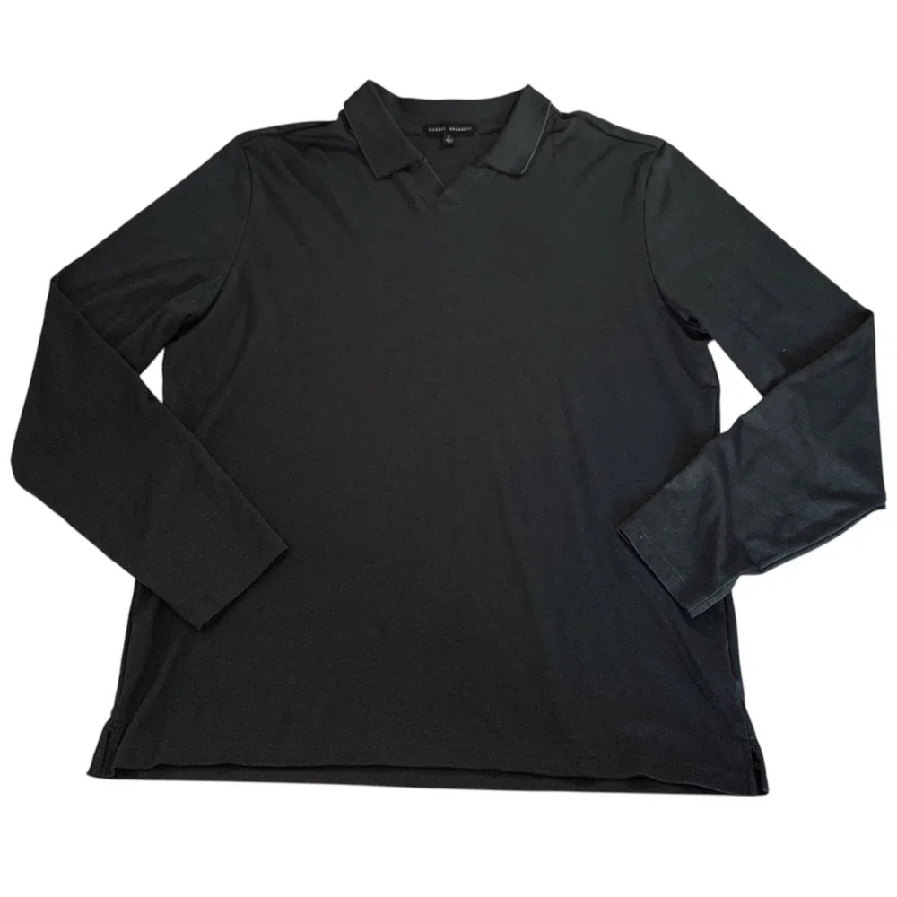 Robert Barakett Polo Shirt Men Large Black Long Sleeve Johnny Collar Minimalist